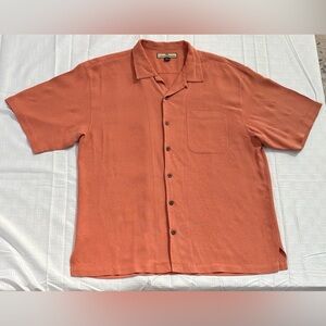 Tommy Bahama Coral Button-Up Short Sleeve Shirt Men’s 100% Silk Palm Trees Large